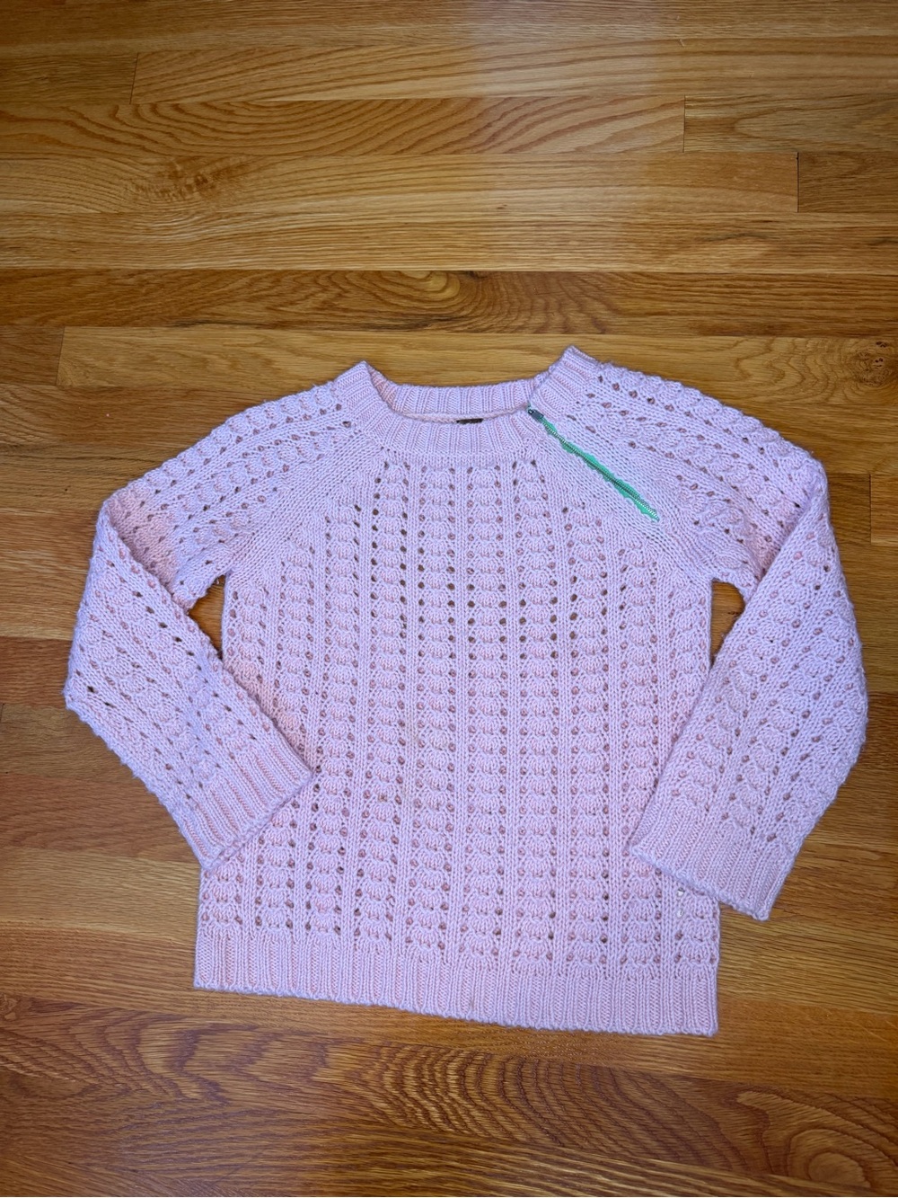 Free People Pink Open Knit Wool Blend Sweater Green Zipper Coquette
